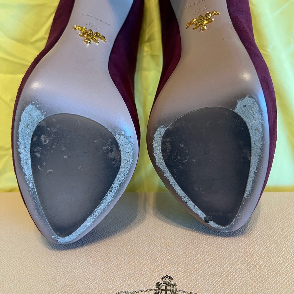 Prada Women's Deep Purple Suede Heels - Picture 6 of 14